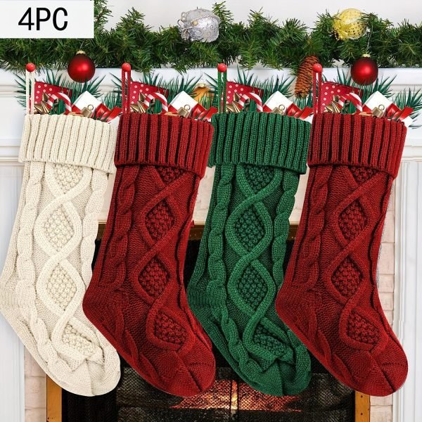 Goodsright Decor 4pcs Extra-Large Soft Knitted Christmas Stockings - Vibrant Decorations in Ivory, Burgundy, Gray, and Green - Perfect for Fireplaces, Christmas Trees, Families, Holiday Parties, and Decorations