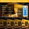 Goodsright Decor Solar Curtain Lights, 300 LED Outdoor Waterproof Solar Powered Waterfall String Lights for Patio Gazebo Backdrop Garden with USB Rechargeable Remote Hanging Twinkle Curtain Fairy Lights