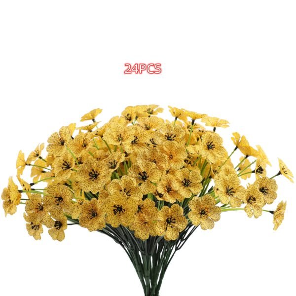 Goodsright Decor 24pcs, Yellow Plastic Artificial Spring Violets Outdoor Faux Greenery Silk-Printed Small Daisy Fake Flowers, Decorative Props For Hotel Indoor And Outdoor Corridors Doorway Window Displays