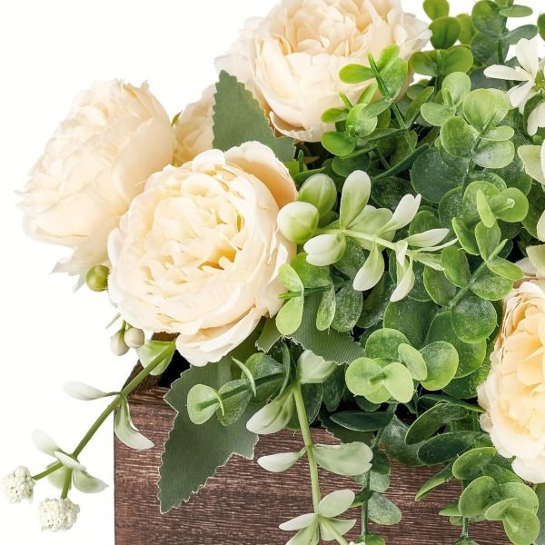 Goodsright Decor Rustic Wood Tray with Lifelike Artificial Flowers - Stylish Farmhouse Centerpiece for Dining & Living Rooms - Durable Coffee Table Decor