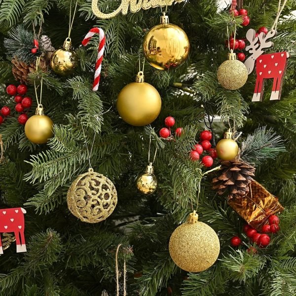 Goodsright Decor 100-Piece Golden Christmas Ornaments - Durable Shatterproof Hanging Baubles for Elegant Christmas Tree Decoration - Perfect for Xmas, Holiday, and Wedding Party Decor