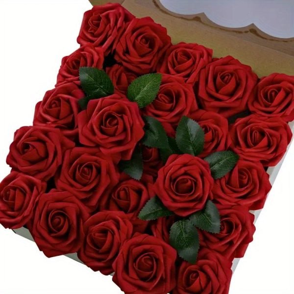 Goodsright Decor 25pcs Wine Red Artificial Rose Bouquet Set - DIY Wedding Decor & Romantic Occasion Accent - Perfect for Engagements, Bachelor Parties, Birthdays & Anniversaries