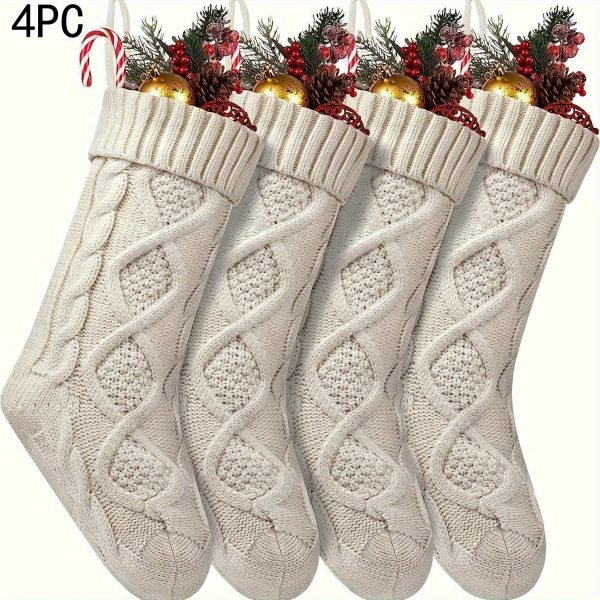 Goodsright Decor 4pcs Extra-Large Soft Knitted Christmas Stockings - Vibrant Decorations in Ivory, Burgundy, Gray, and Green - Perfect for Fireplaces, Christmas Trees, Families, Holiday Parties, and Decorations