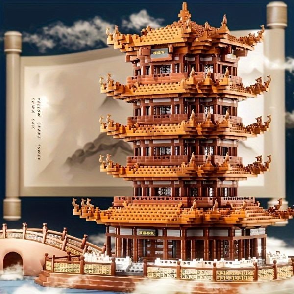 Goodsright Decor 980pcs Building Blocks, Exquisite Yellow Crane Tower Building Blocks, Building Puzzle Toy, Three-dimensional Puzzle