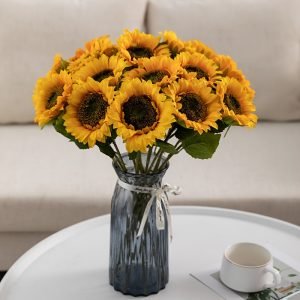 Goodsright Decor 10pcs Vibrant Artificial Sunflower Bouquet - Realistic Fake Flowers with Stem for Indoor/Outdoor DIY Crafts, Bridal Bouquet, Farmhouse Hanging Decor, Room Decoration, and Spring Summer Home Decoration - Perfect for Creative Projects and Seasonal Decor
