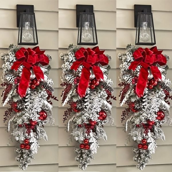 ec90de6b-e76b-49da-958c-f43e2ead369e-1 Goodsright Decor 1pc Glamorous Christmas Flocking Wreath - Door Hanging Decoration with Rattan Reverse Hanging Tree Design, Festive Holiday Decor, No Feathers, Ideal for Indoor and Outdoor Use