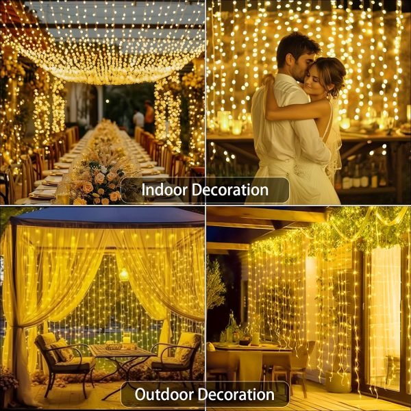 Goodsright Decor Solar Curtain Lights, 300 LED Outdoor Waterproof Solar Powered Waterfall String Lights for Patio Gazebo Backdrop Garden with USB Rechargeable Remote Hanging Twinkle Curtain Fairy Lights