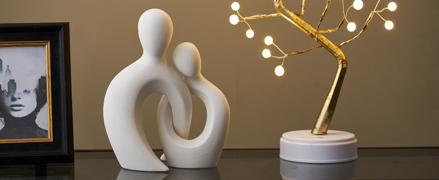 Octdays White Couple Statue Love Sculpture Ceramic Couple Figurine Abstract Art Statue